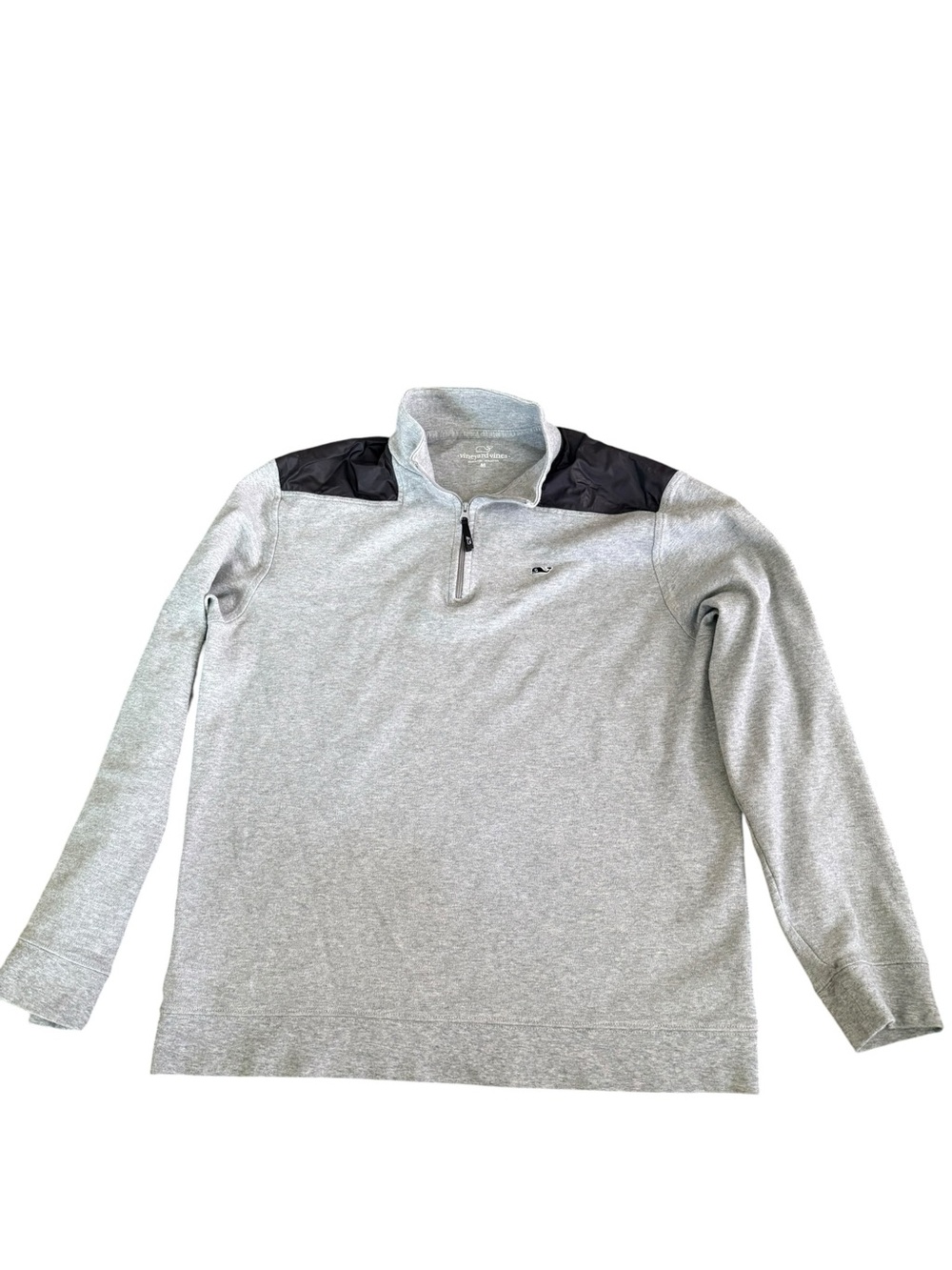 Vineyard Vines Mens Medium Gray 1/4 Zip Pull Over Navy Accents